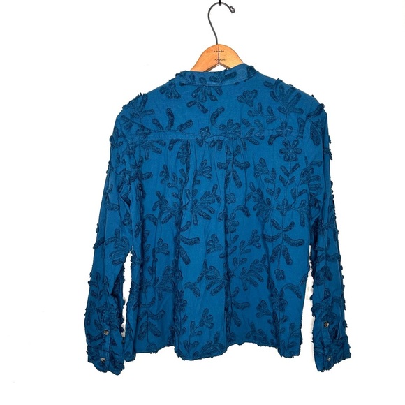 Anthropologie | Pilcro The Whitney Textured Trapeze Blouse Teal Blue Size Small - Picture 5 of 9